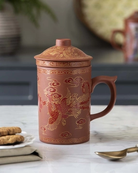 'Dragon' Stoneware Lidded Mug - Brownmodern kitchen decor ,kitchen dinner set ,dinnerware 