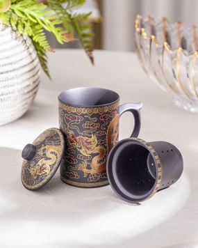 'Dragon' Stoneware Lidded Mug - Dark Brownmodern kitchen decor ,kitchen dinner set ,dinnerware 