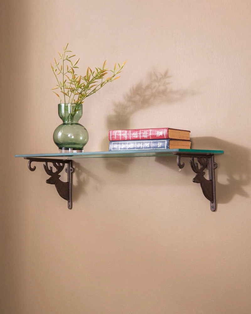 'Rein Deer' Cast Iron Decorative Shelf Set With Glassnordic style wall decor
