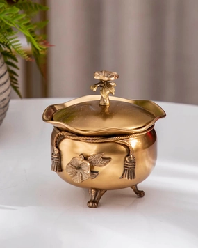 'Ribbon' Handcrafted Brass Bowl with Lid - 7"home decor ,wall decor 