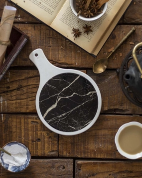 'Stone Serenity' Marbleized Trivet - Blackmodern kitchen decor ,kitchen dinner set ,dinnerware 