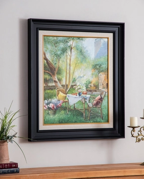 'Table in Backyard' Handmade Oil Painting - 28x32 Inchnordic style wall decor