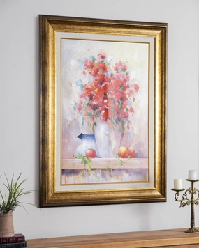 'White Vase & Floral' Handmade Oil Painting - 34x46 Inchnordic style wall decor
