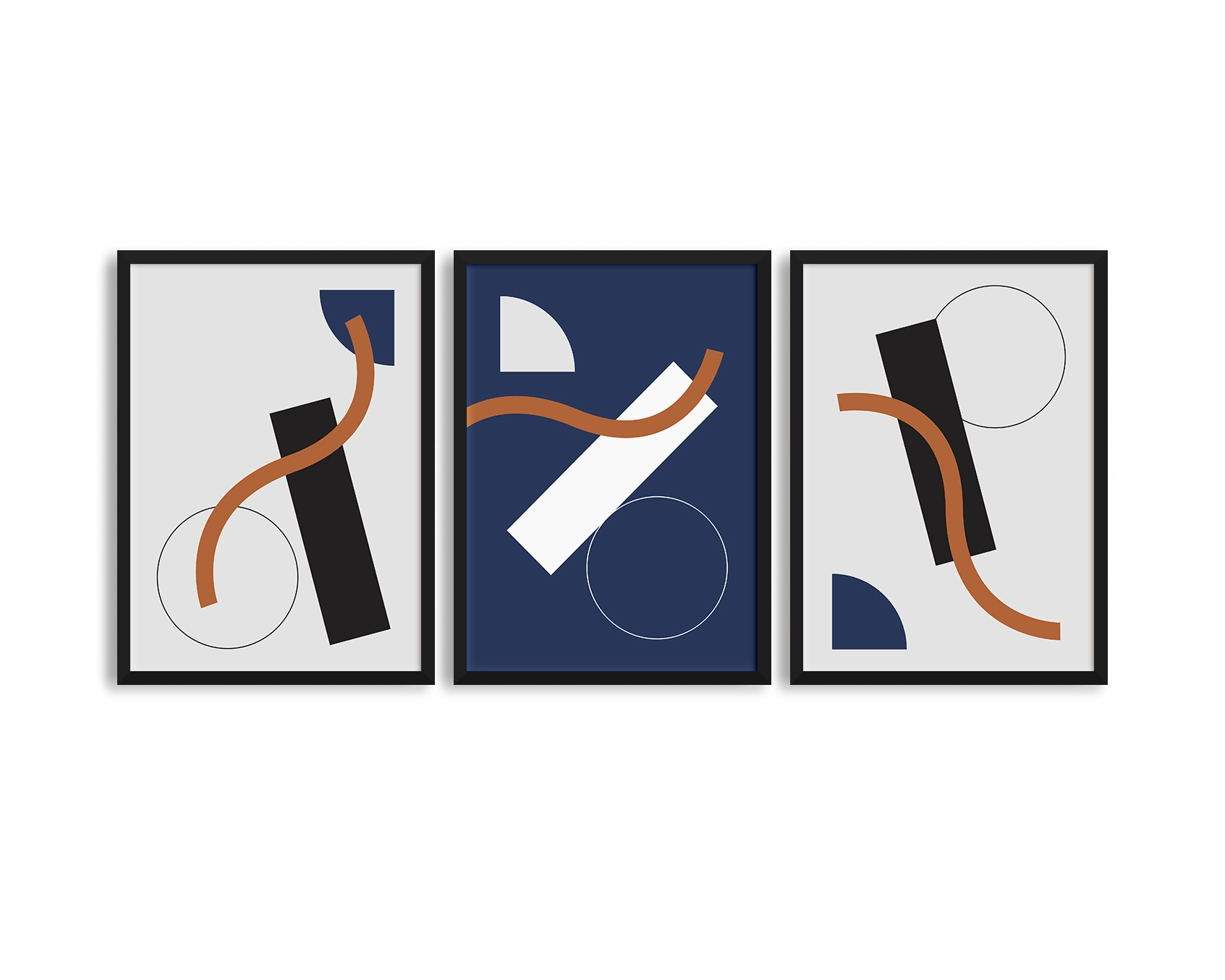 Abstract Shapes Print Concept #1- Three Framesmodern abstract painting decor