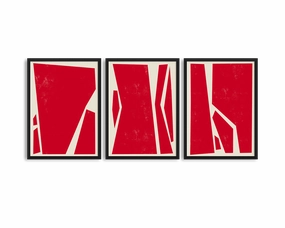 Abstract Squares Red Trio Setmodern abstract painting decor