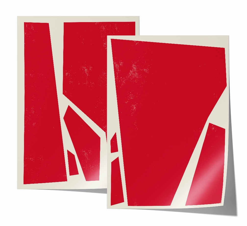 Abstract Squares Red Two Prints