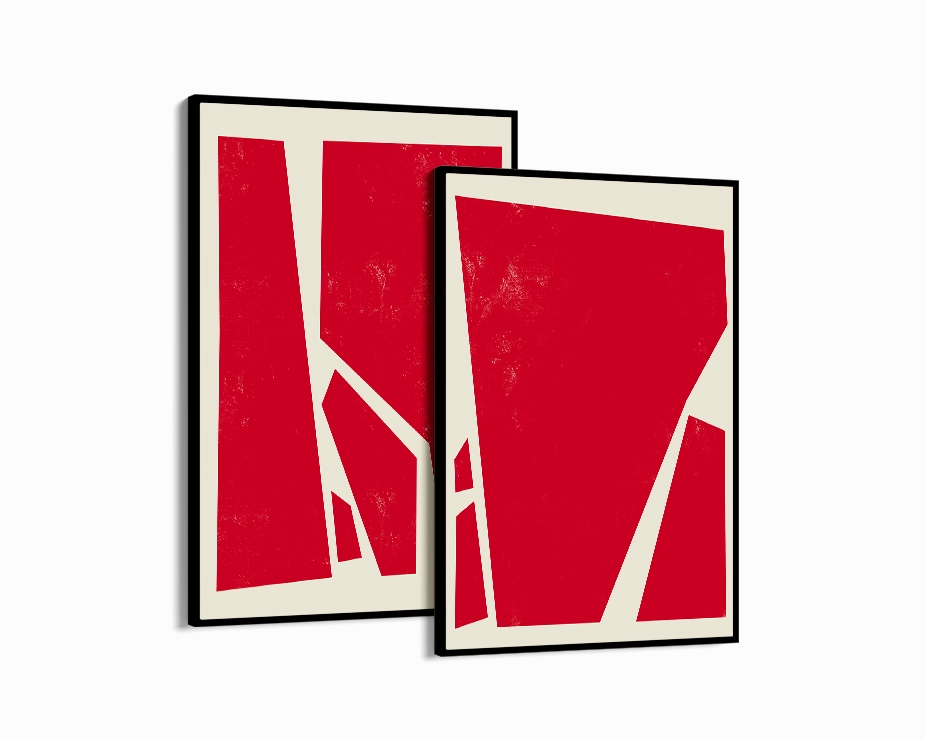 Abstract Squares Red Two Prints