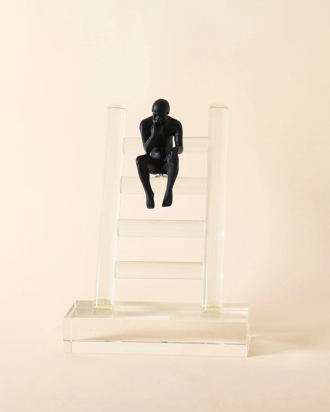 Abstract Thinker on Ladder Crystal Sculpture