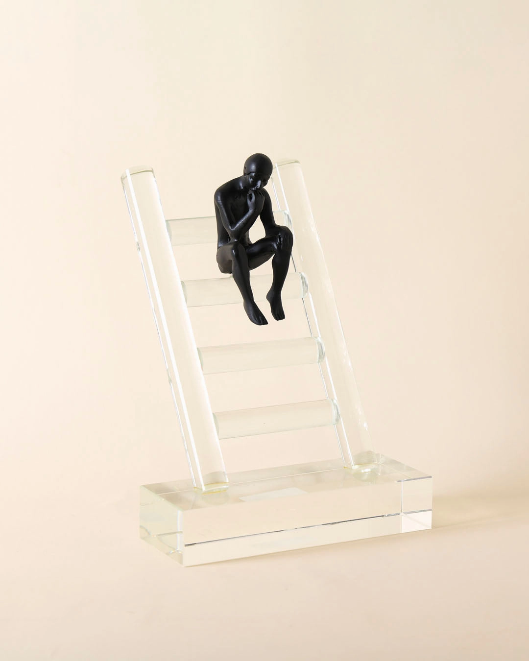 Abstract Thinker on Ladder Crystal Sculpture