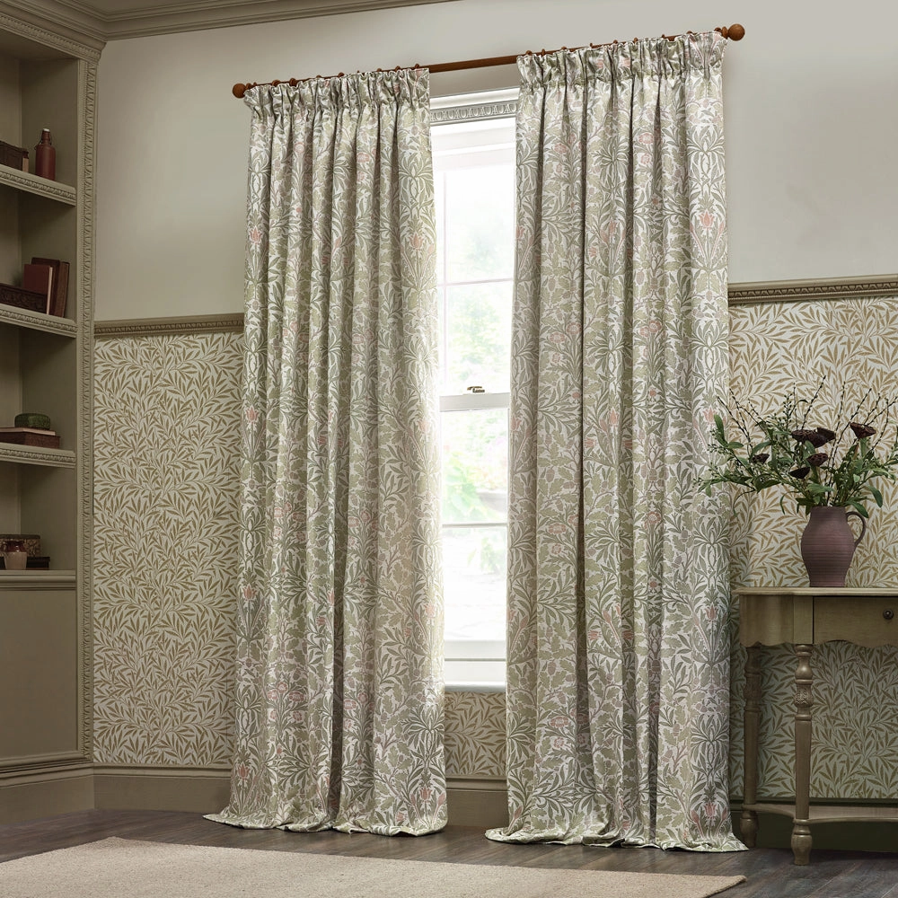 Acorn Multi Floral Jacquard Pencil Pleat Curtains Stone/Sage