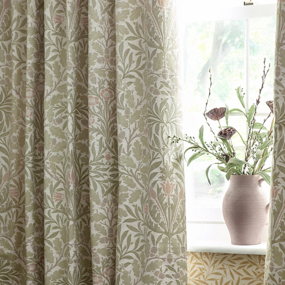 Acorn Multi Floral Jacquard Pencil Pleat Curtains Stone/Sage