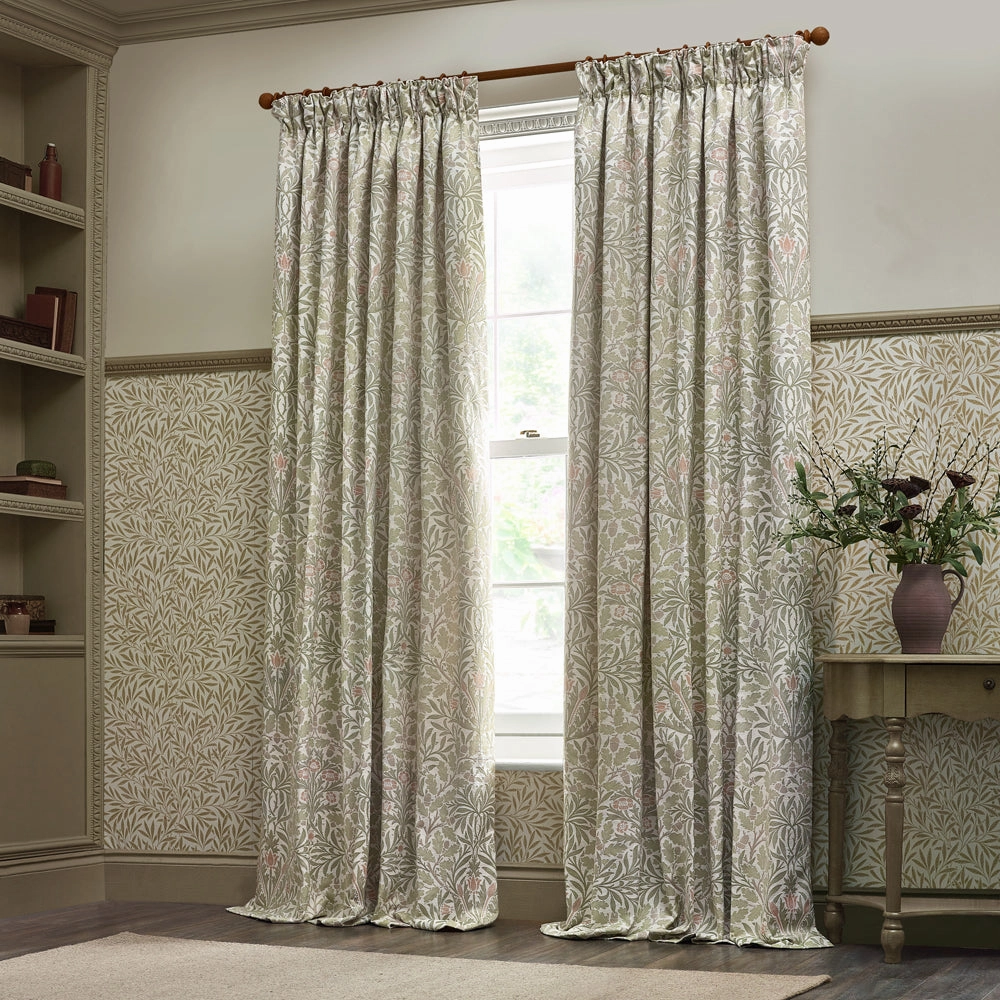 Acorn Multi Floral Jacquard Pencil Pleat Curtains Stone/Sage