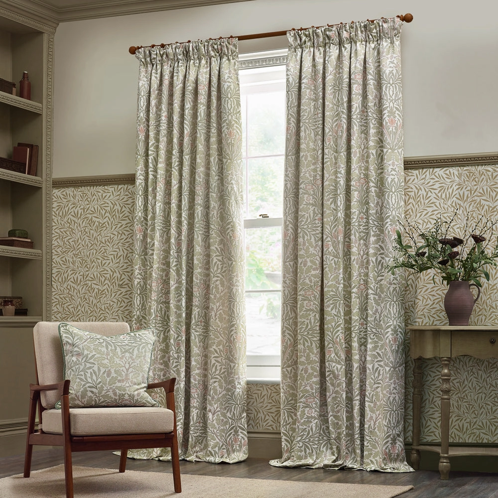 Acorn Multi Floral Jacquard Pencil Pleat Curtains Stone/Sage