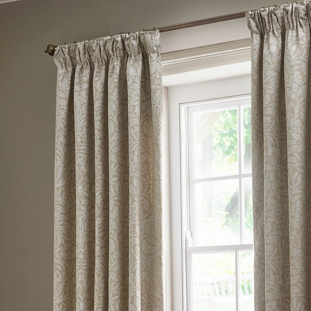 Acorn Tonal Matt Jacquard Pencil Pleat Curtains Linen