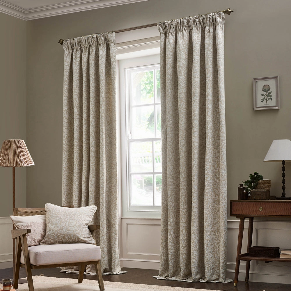 Acorn Tonal Matt Jacquard Pencil Pleat Curtains Linen