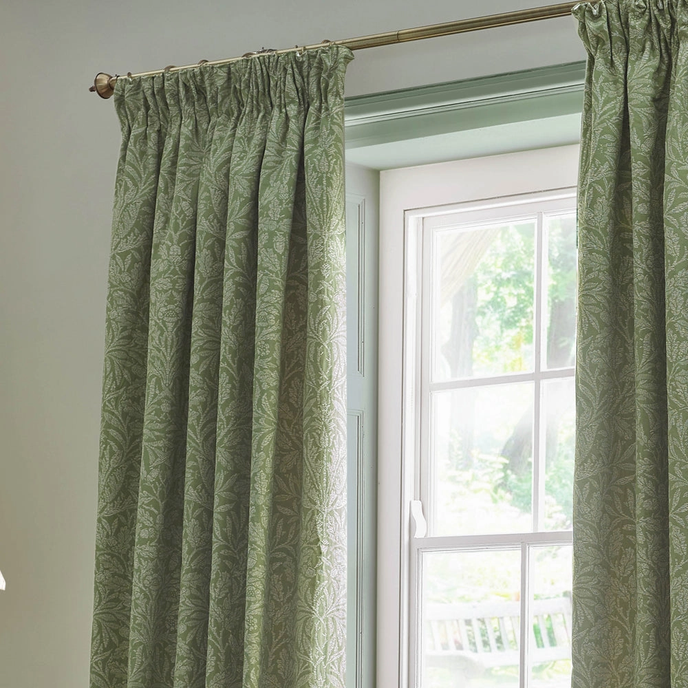 Acorn Tonal Matt Jacquard Pencil Pleat Curtains Sage