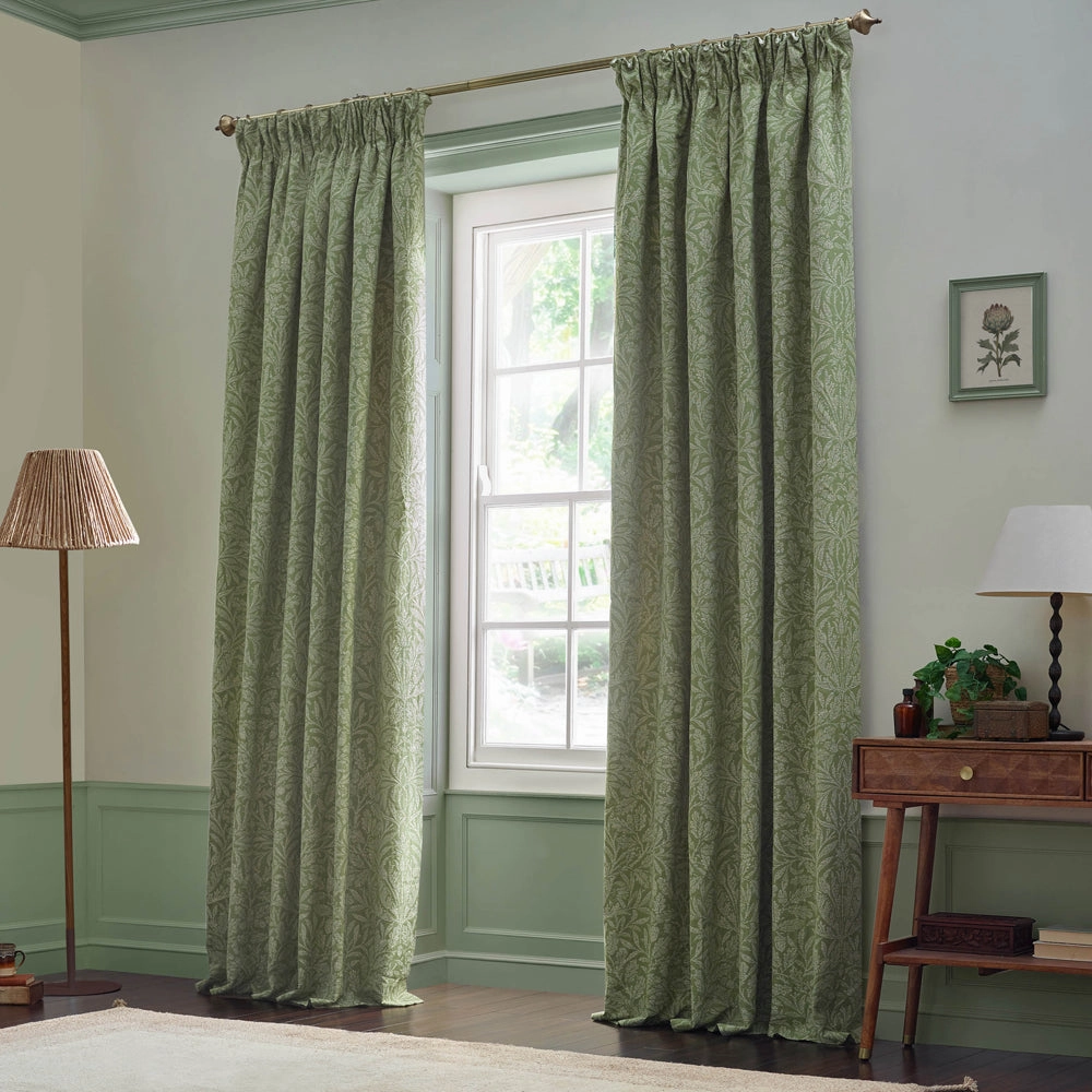 Acorn Tonal Matt Jacquard Pencil Pleat Curtains Sage