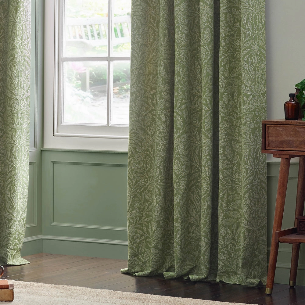 Acorn Tonal Matt Jacquard Pencil Pleat Curtains Sage