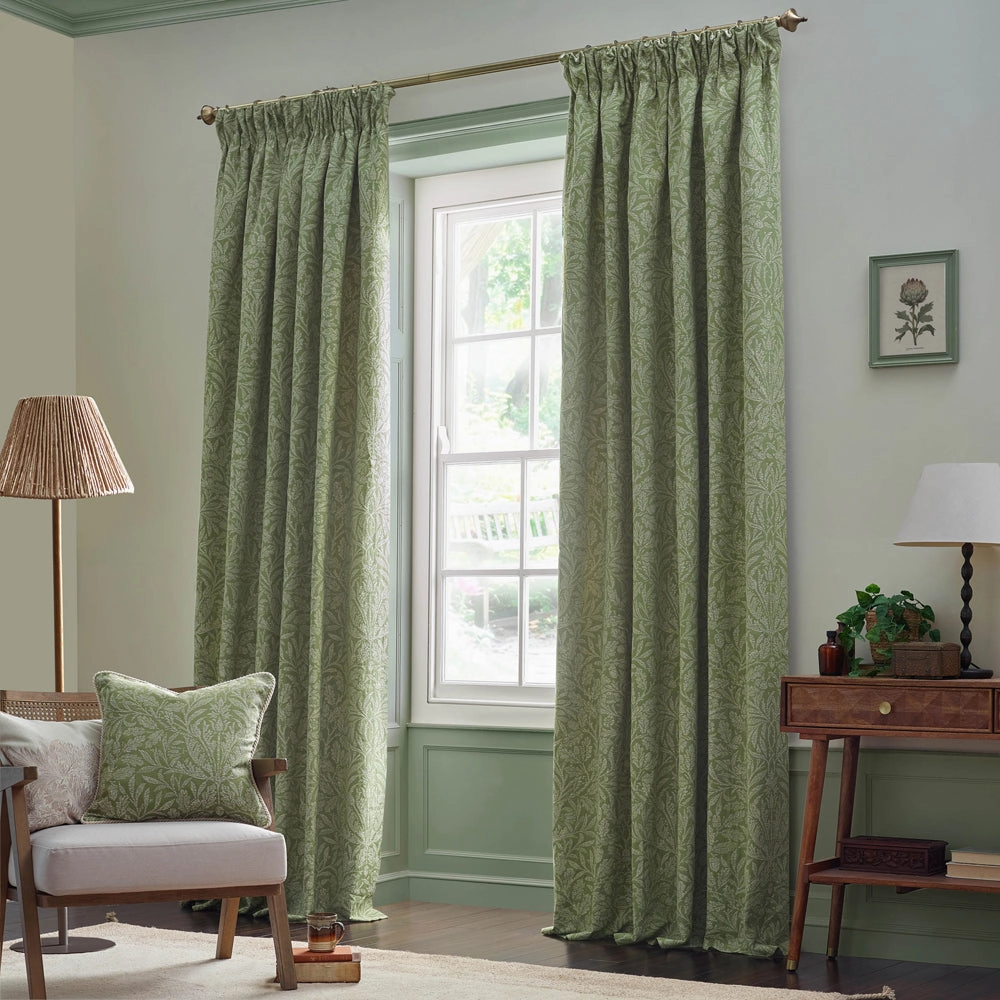 Acorn Tonal Matt Jacquard Pencil Pleat Curtains Sage