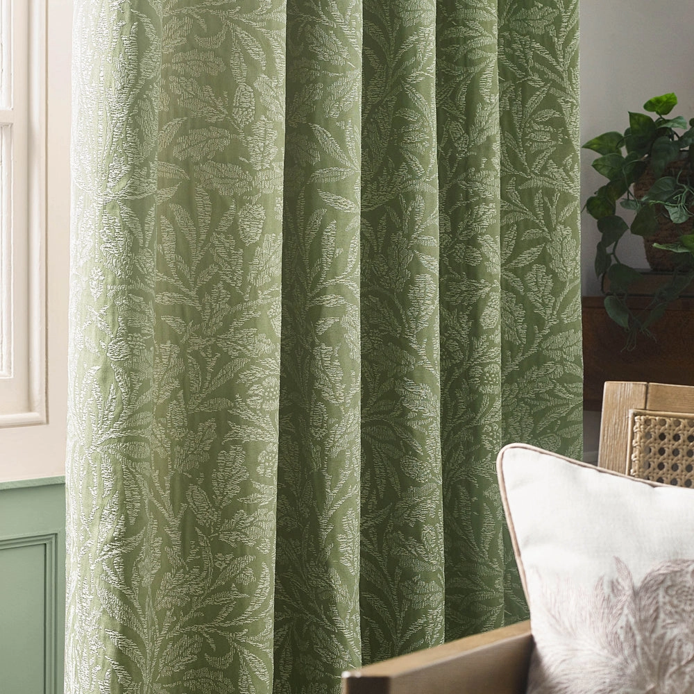 Acorn Tonal Matt Jacquard Pencil Pleat Curtains Sage