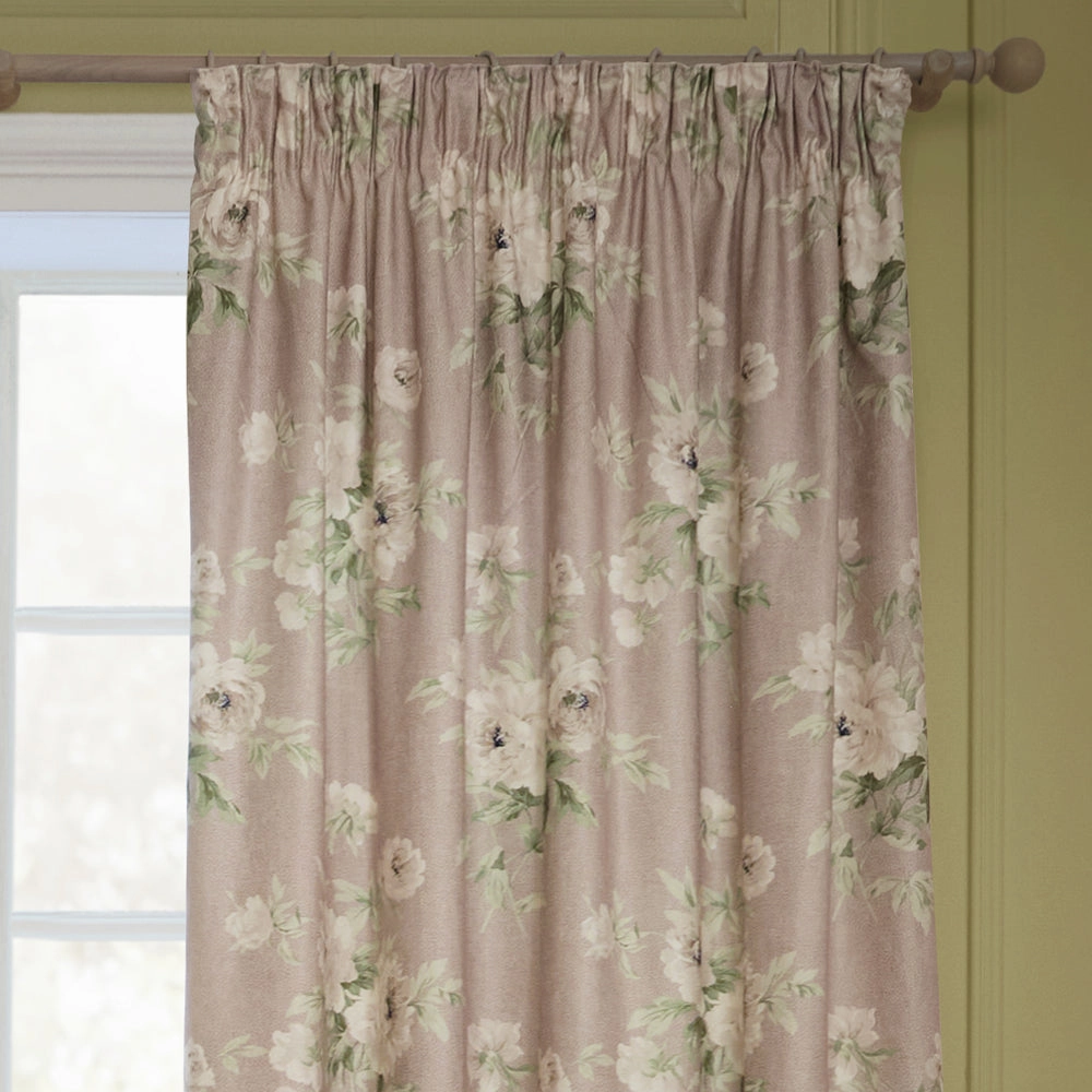 Adele Floral Chenille Pencil Pleat Curtains Rose