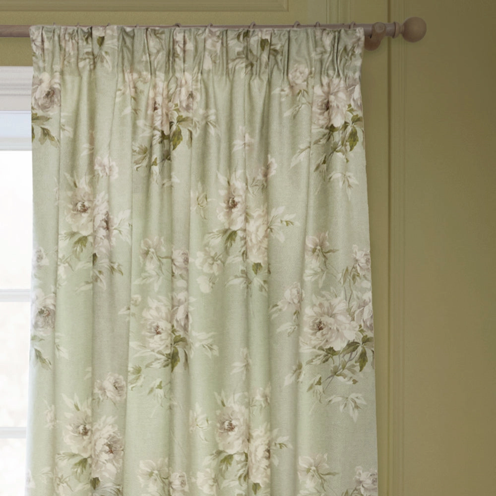 Adele Floral Chenille Pencil Pleat Curtains Sage