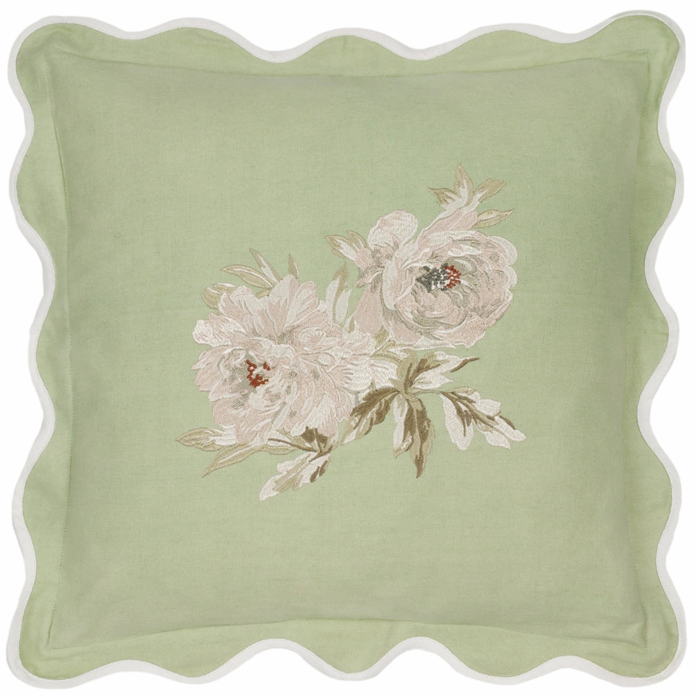 Adele Floral Embroidered Cushion Sage