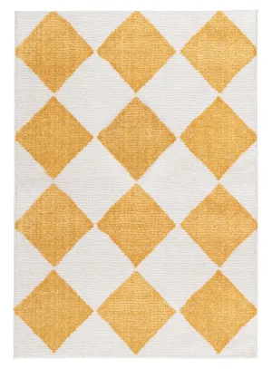 Agatha Ivory and Yellow Checkered Rugmodern color block patchwork rug