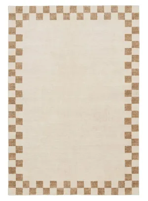 Aiday Beige Checkered Border Washable Rugmodern color block patchwork rug