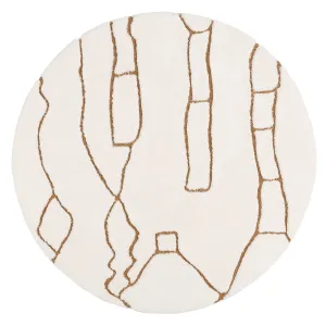 Alayna Cream and Gold Tribal Round Shag Rugmodern color block patchwork rug