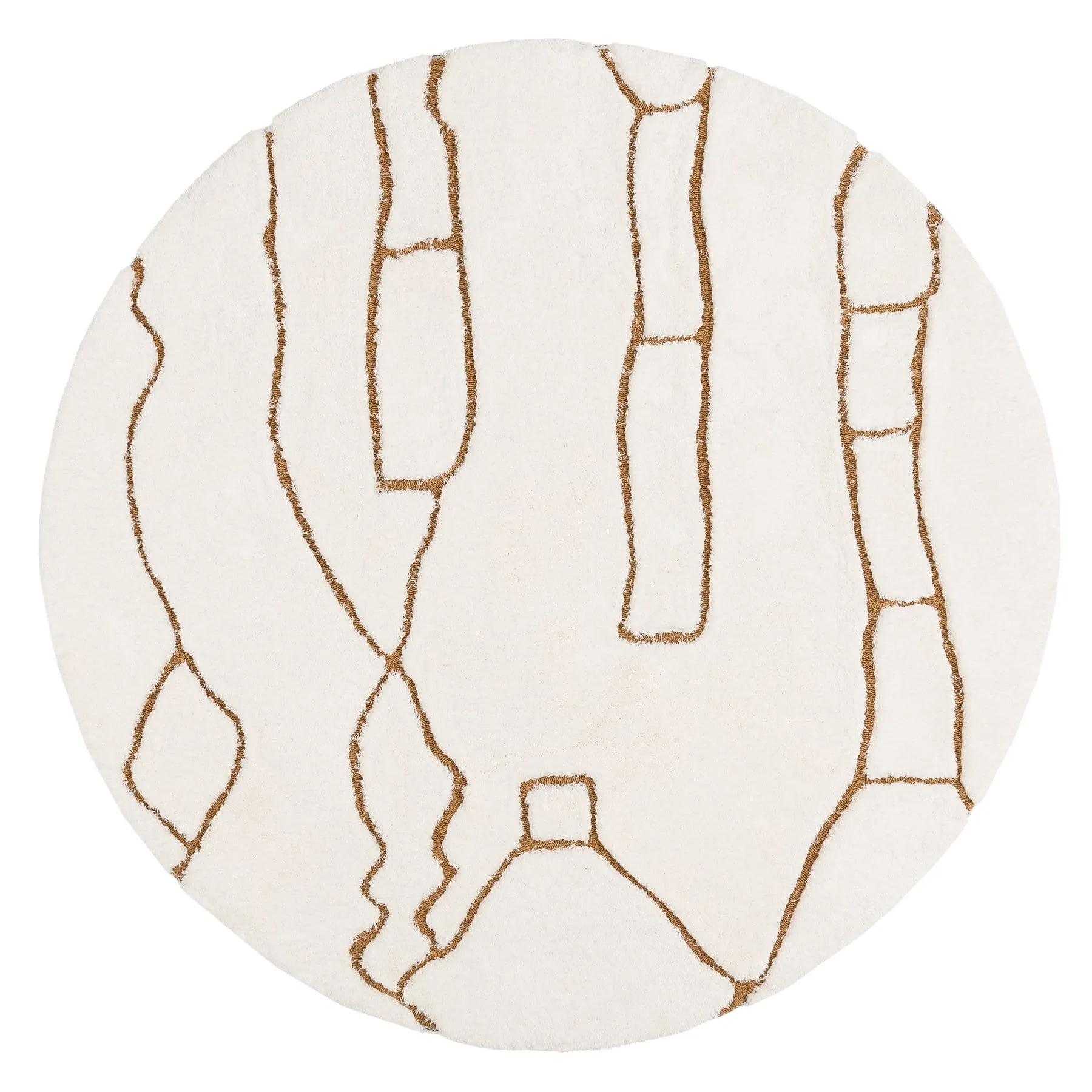 Alayna Cream and Gold Tribal Round Shag Rugmodern color block patchwork rug