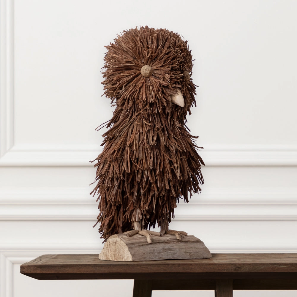 Alfred Hand Crafted Standing Owl Wooden Sculpture Brown