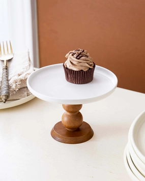 All White Wood Pedestal Cake Stand - Smallmodern kitchen decor ,kitchen dinner set ,dinnerware 