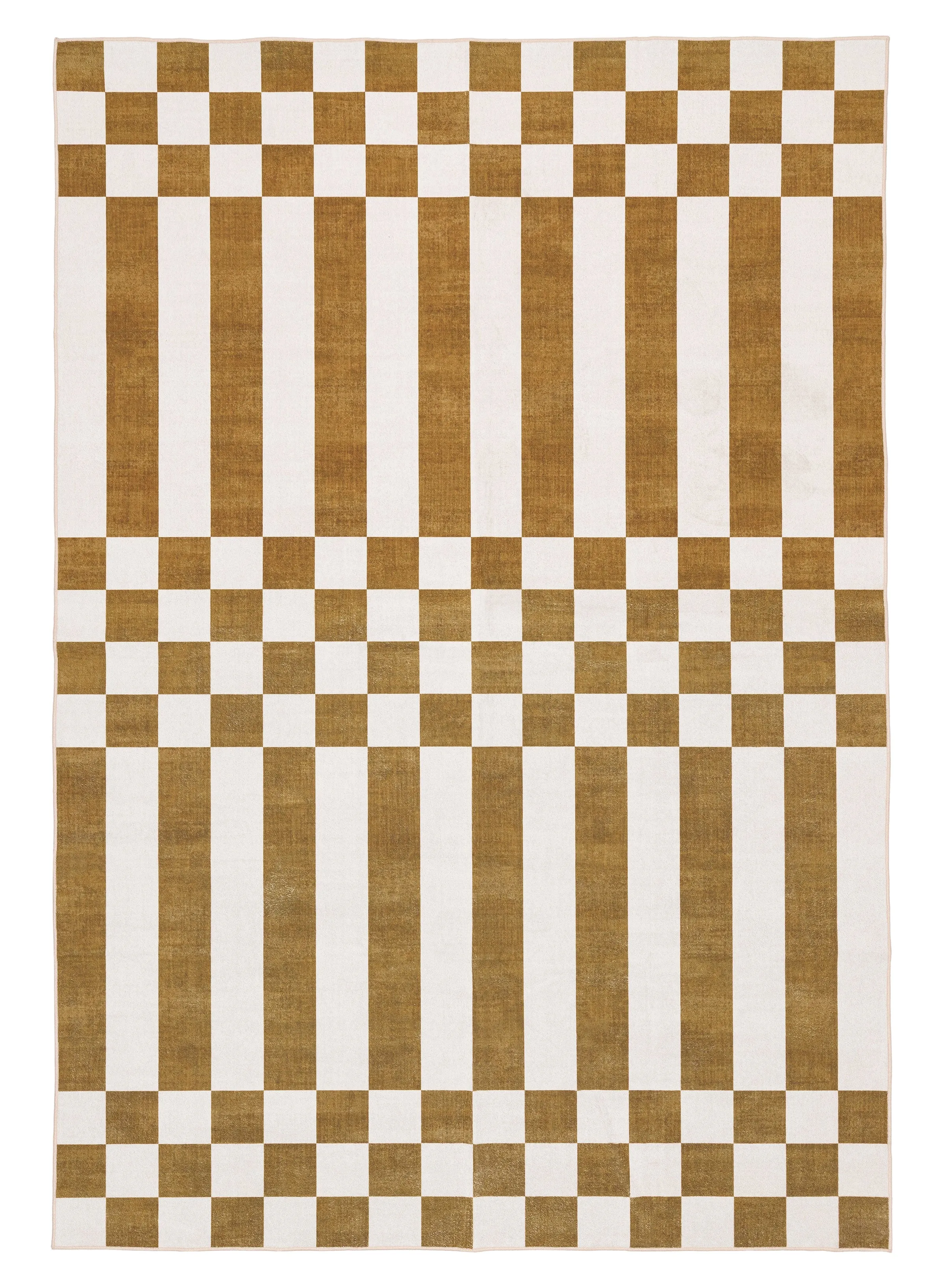Alula Brown and White Checkered and Striped Rugmodern color block patchwork rug