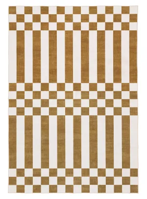 Alula Brown and White Checkered and Striped Rugmodern color block patchwork rug