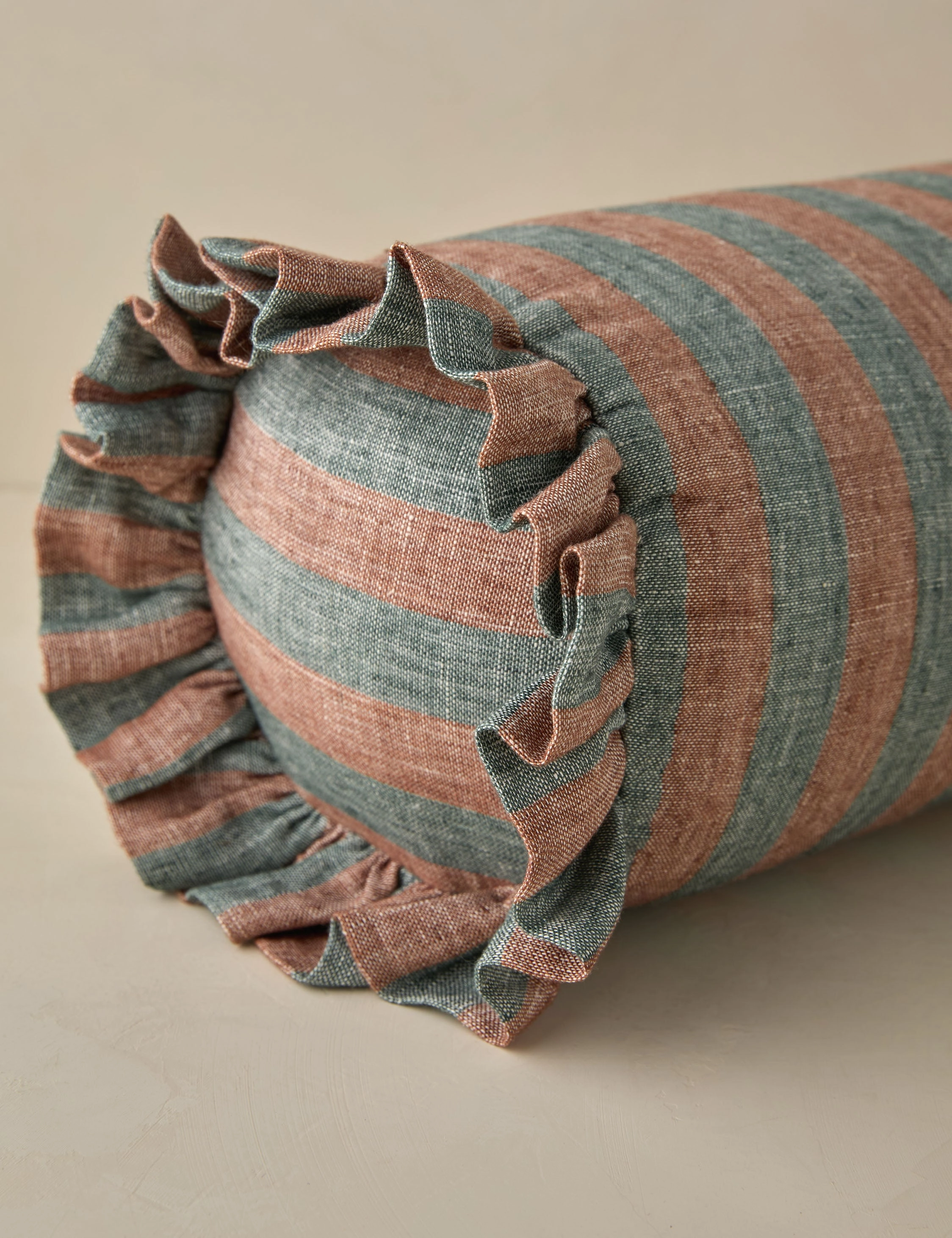Amaroso Linen Ruffle Bolster Pillow