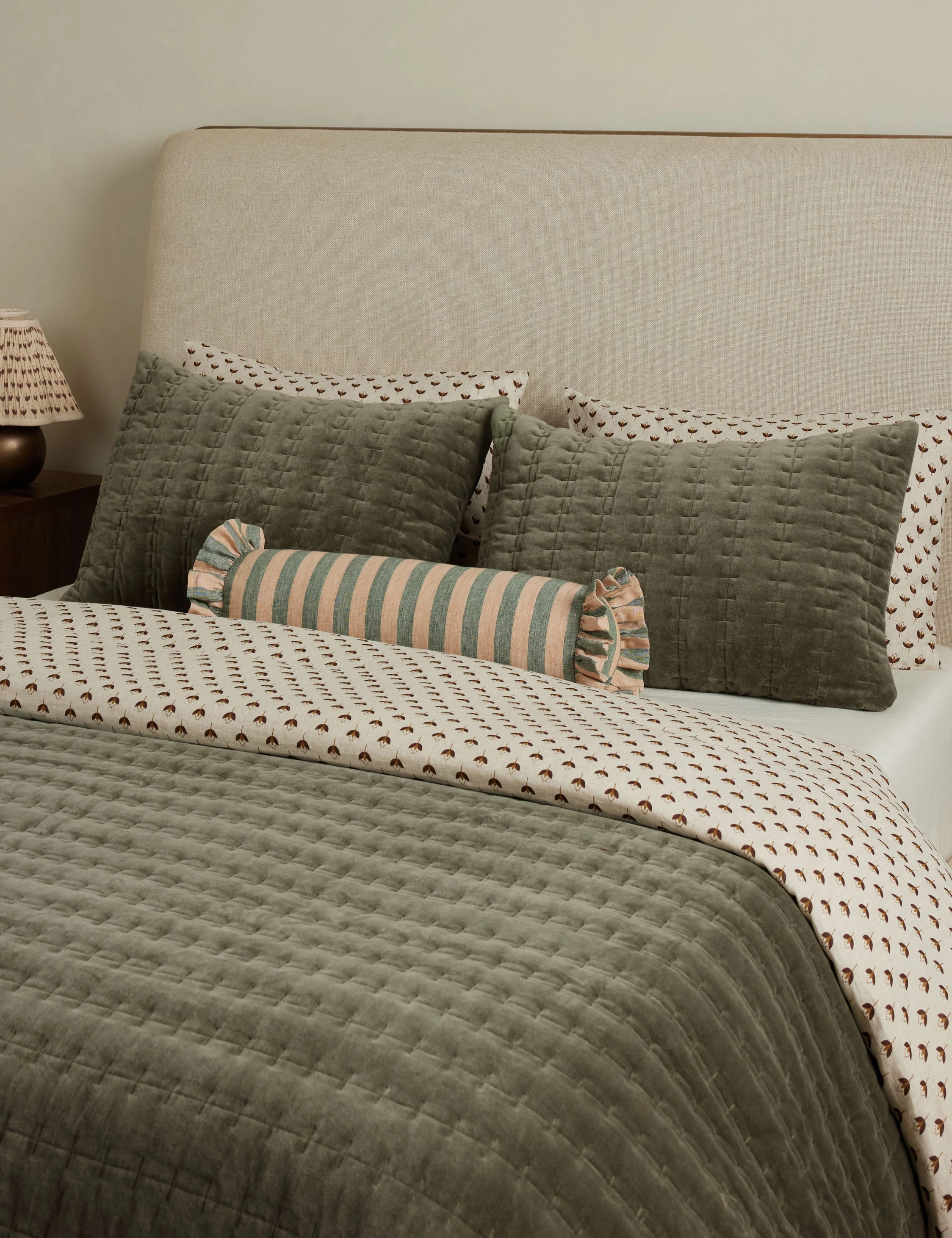 Amaroso Linen Ruffle Bolster Pillow