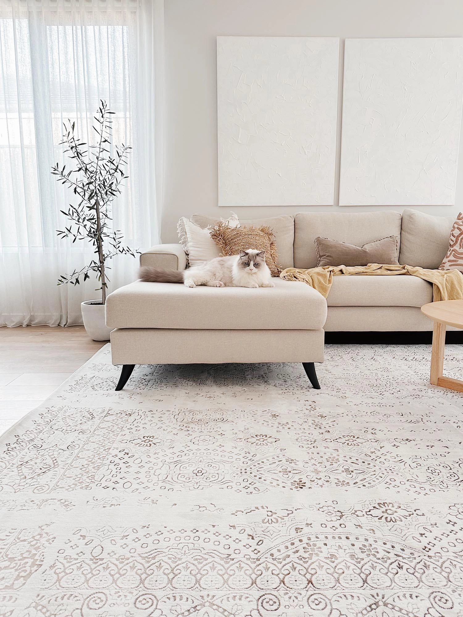Amelia Cream Ivory and Brown Traditional Floral Rug *NO RETURNS UNLESS FAULTY