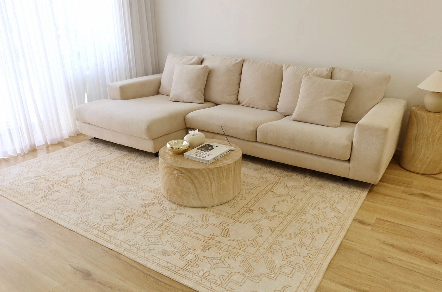 Anais Cream Medallion Washable Rug