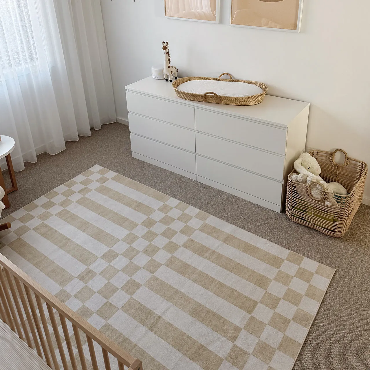 Anette Light Brown and White Checkered and Striped Rug