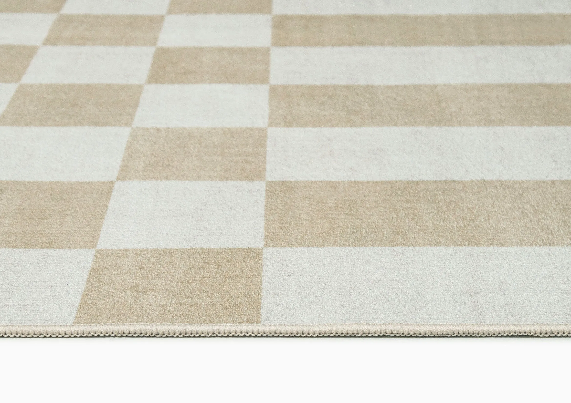 Anette Light Brown and White Checkered and Striped Rug