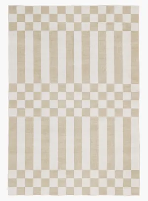 Anette Light Brown and White Checkered and Striped Rugmodern color block patchwork rug