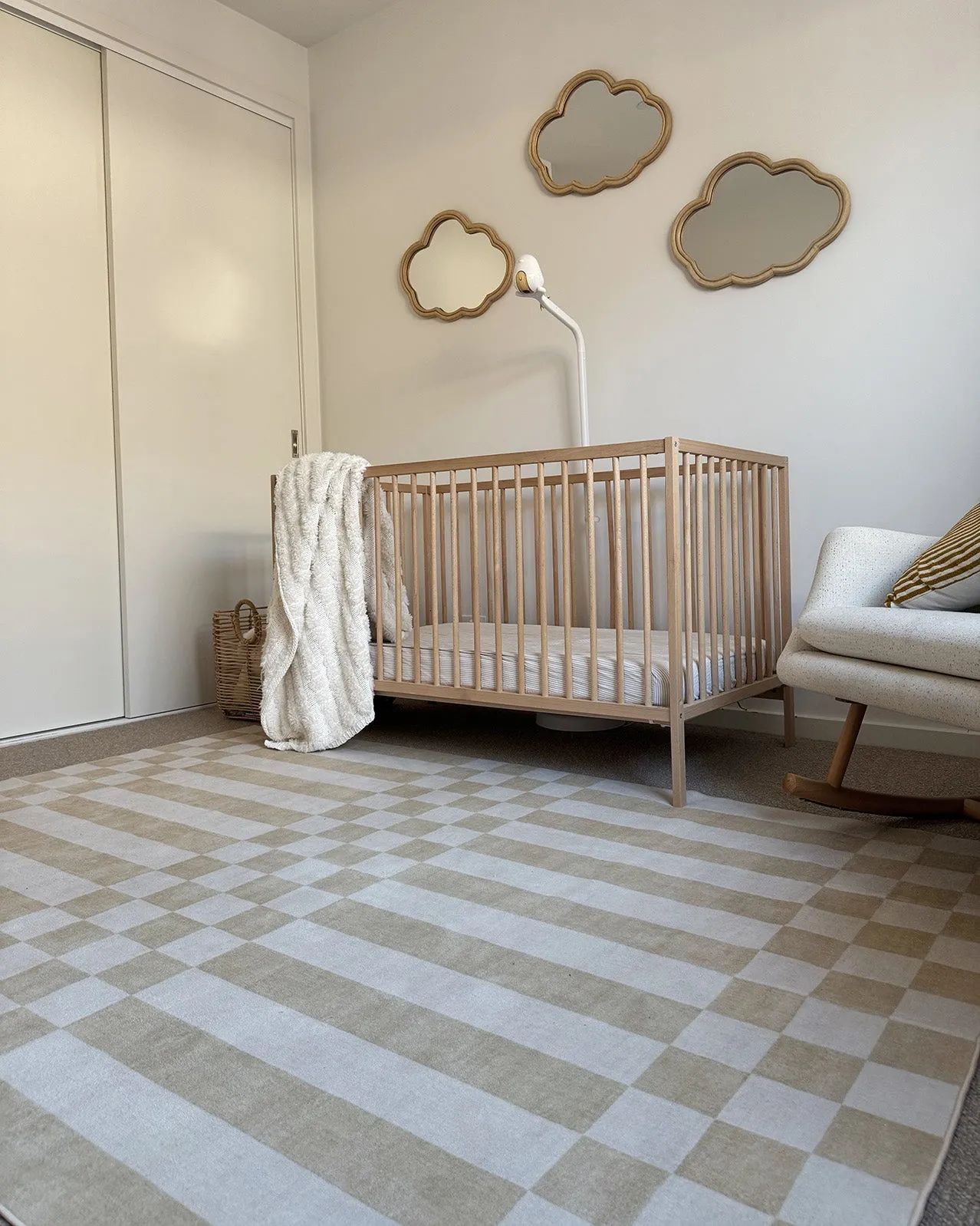 Anette Light Brown and White Checkered and Striped Rug