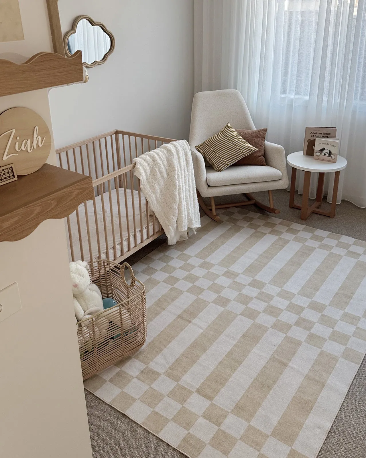 Anette Light Brown and White Checkered and Striped Rug