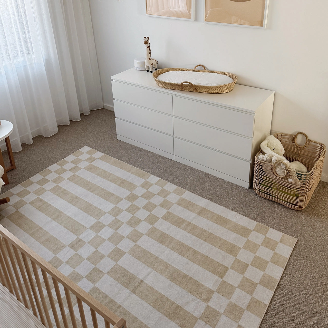 Anette Light Brown and White Checkered and Striped Rug