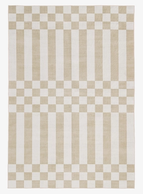 Anette Light Brown and White Checkered and Striped Rugmodern color block patchwork rug