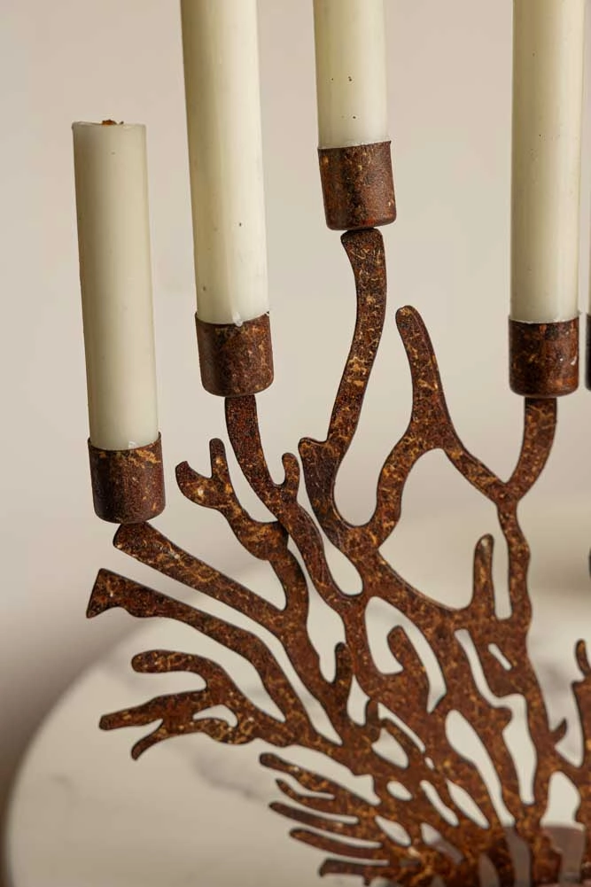 Antique Coral Seven Candle Candelabra