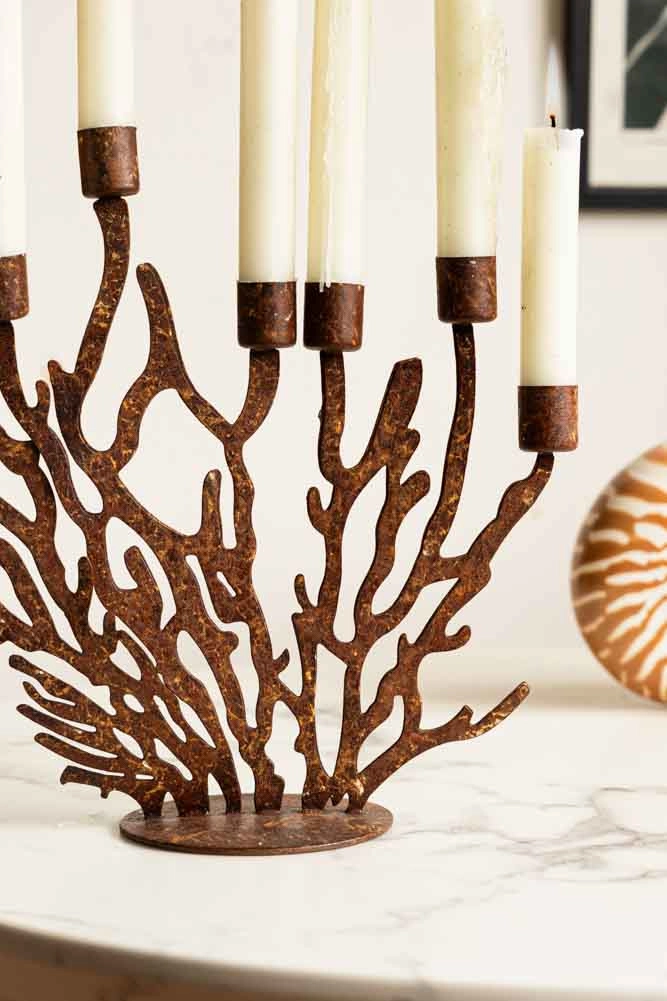Antique Coral Seven Candle Candelabra