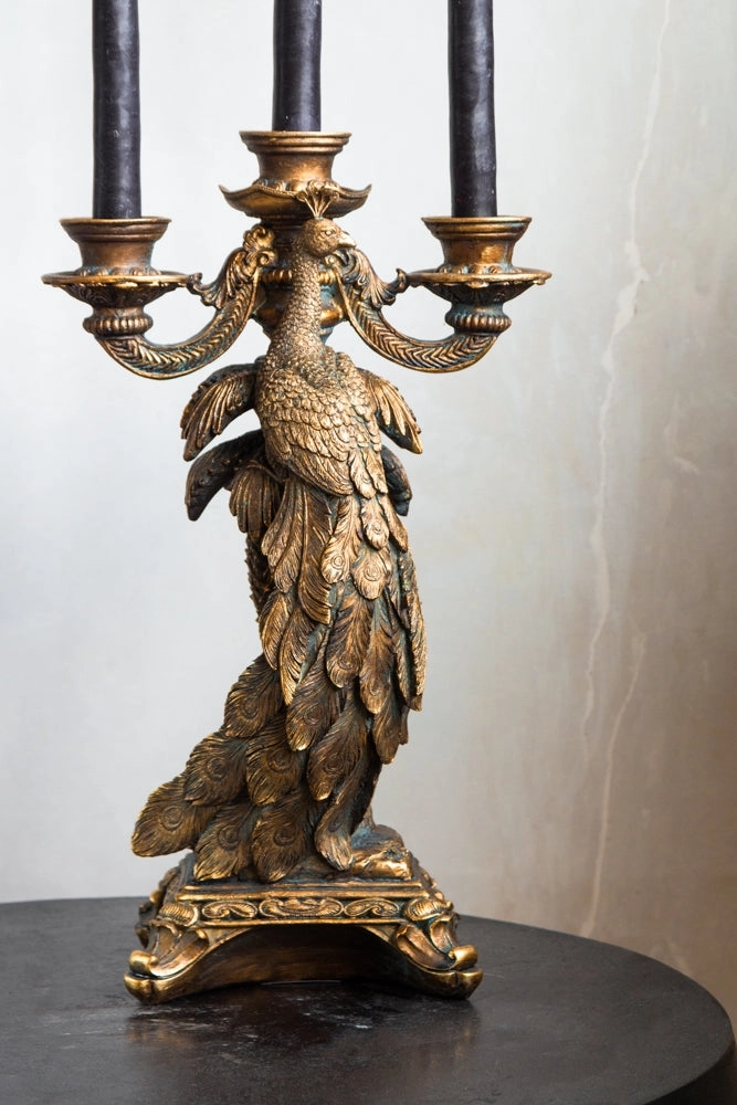 Antique Gold Peacock Trio Candlestick Holderscented candle ,decorative candle 