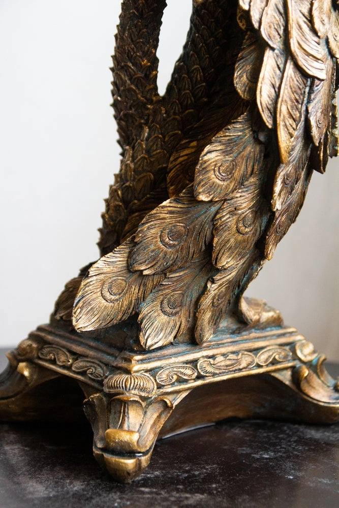Antique Gold Peacock Trio Candlestick Holder